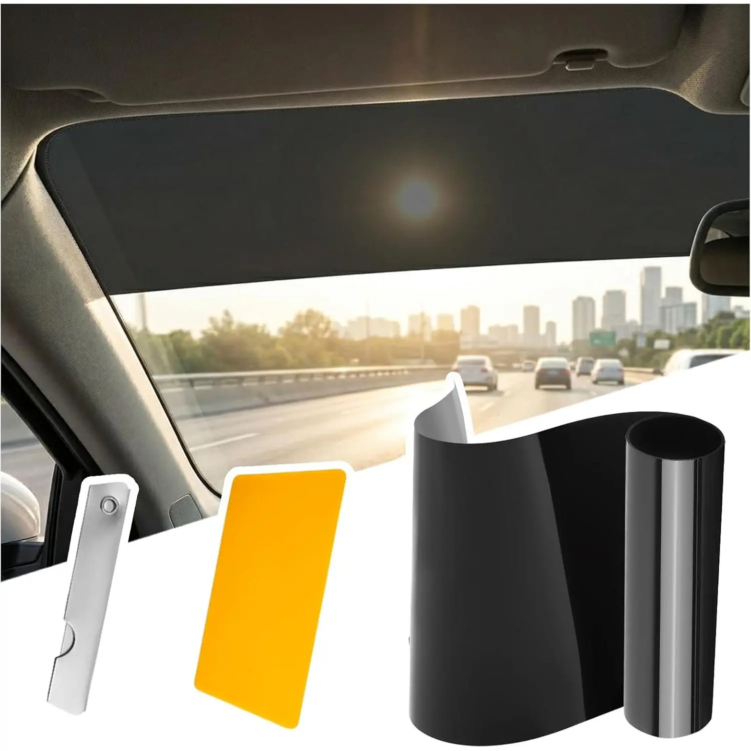 59.06"×8.07"  Window Tint Film Kit,5% VLT Glare-Blocking  Tints with Scraper & ,Essential Summer Cuttable  Windshield Tint Strip  Accessories for
