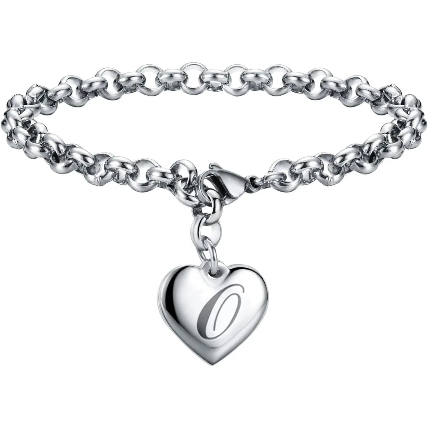 Charms Bracelets for Women, Heart Charm Initial Bracelet Trendy, 26 Letters Stainless Steel  Confirmation Gifts for Christmas Birthday