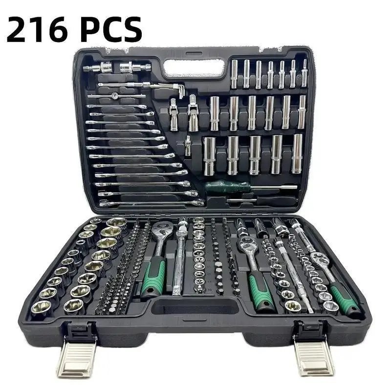 216-Piece Multi-Function Ratchet Socket Wrench Set, Car Repair Tool Kit, High Hardness Steel, Durable, Shockproof, Wear-Resistant, Rust-Proof