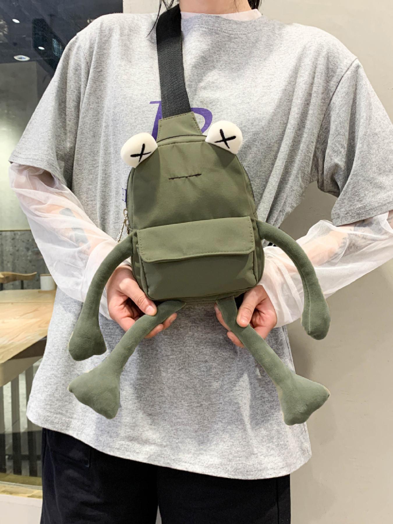Women's Cute Cartoon Frog Design Chest Pack, Casual Novelty Crossbody Fanny Pack, Fashionable Zipper Sling Pack for Daily Use, Versatile Bag, Lightweight Crossbody Bag, Crossbody Purse