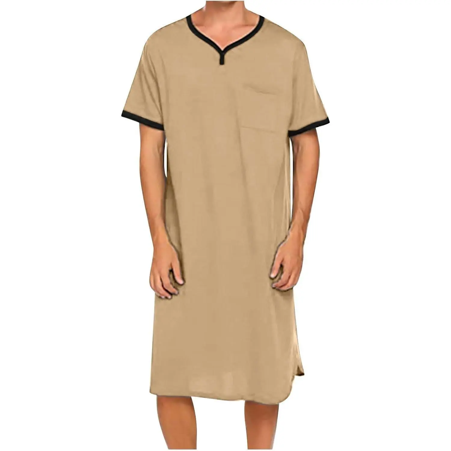 Mens Nightshirt Nightgown Short Sleeve V Neck Sleepshirt Pajama Shirt Summer Comfy Big & Tall Henley Sleep Gowns
