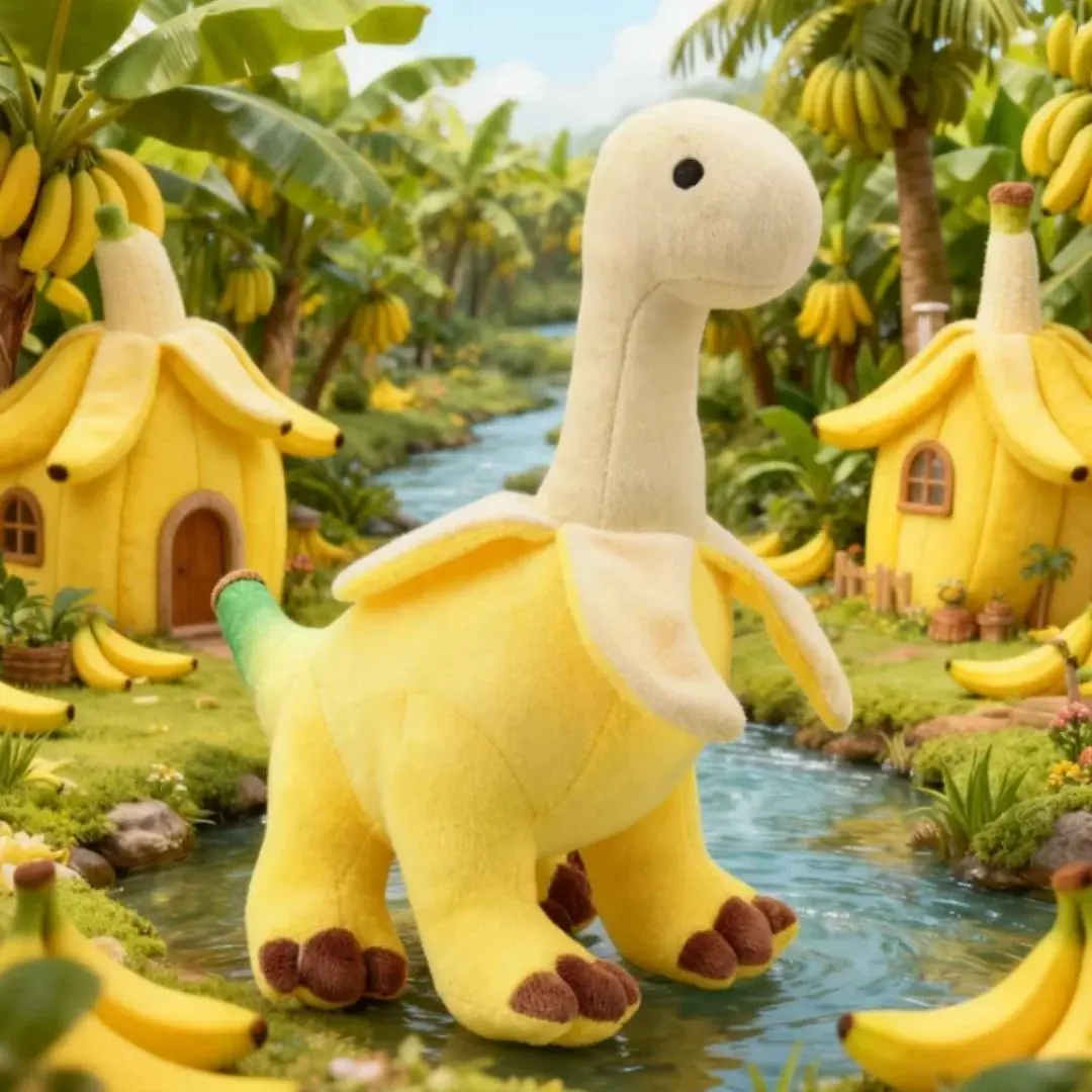 Kawaii Peeled Banana Brontosaurus Plush Toy, Soft Stuffed Dinosaur Plushie for 3+ Year Old Kids, Christmas Birthday Gifts, Rome Decor, Drop Shipping, Wholesale, Transportation Stress Relief Toy, Over Three Year Old