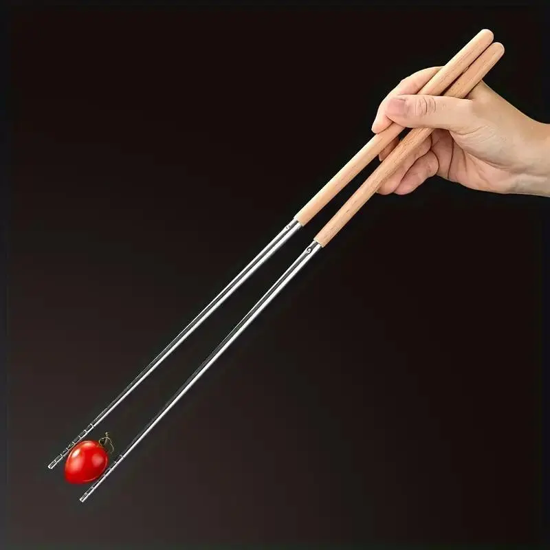 Stainless Steel French Fries Chopsticks, Long Dining Chopsticks, Non-Slip Wooden Chopsticks, Ideal for Restaurants and Home Use