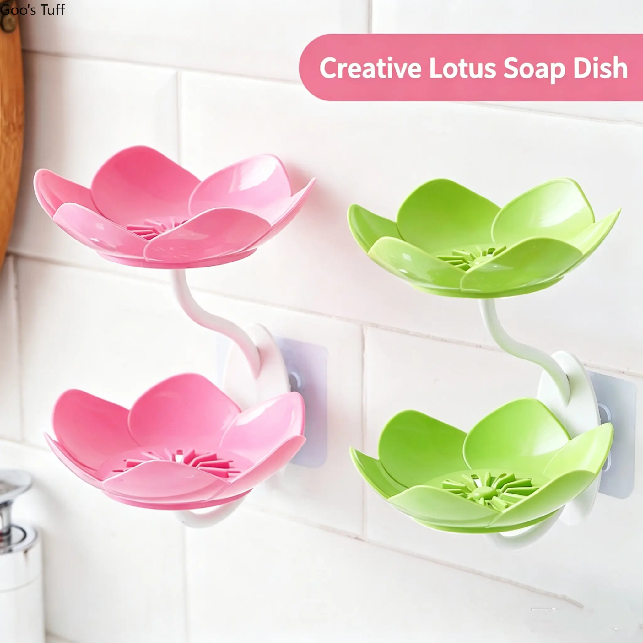 Wall-Mounted No-Drill Double-Layer Draining Lotus-Shaped Soap Dish, Bathroom Storage Rack Holder, Practical Organizer for Washroom Shower Home Use
