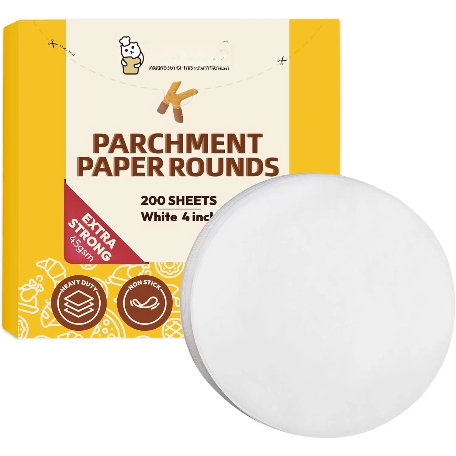 Paper Rounds, Non-Stick Heavy Duty, White, 4 Inch 200 count |  for cake baking, air fryer liners, freezing, and tortilla press use, -grade 45gsm extra thick paper
