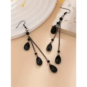 1 Pair Gothic Chic Crystal Tassel Teardrop Earrings - Drop & Dangle Fashion Jewelry with Alloy Body and Hook - Perfect Halloween Accessory for All Seasons Trendy Earrings