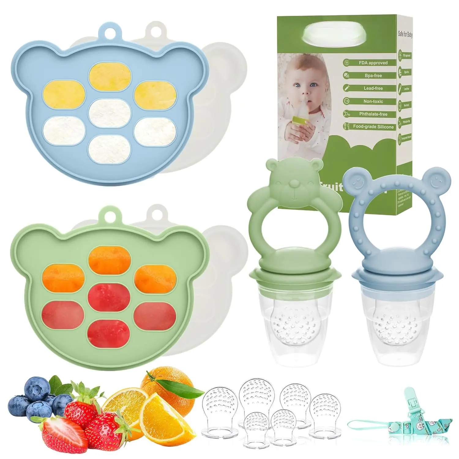 Baby Breastmilk Popsicle Molds & Baby Fruit Feeder (6 Pack),  Infant Food Freezer Tray Storage Containers, Silicone Teething Pacifier Feeder and Teether  Babies,Babies Feeder New model