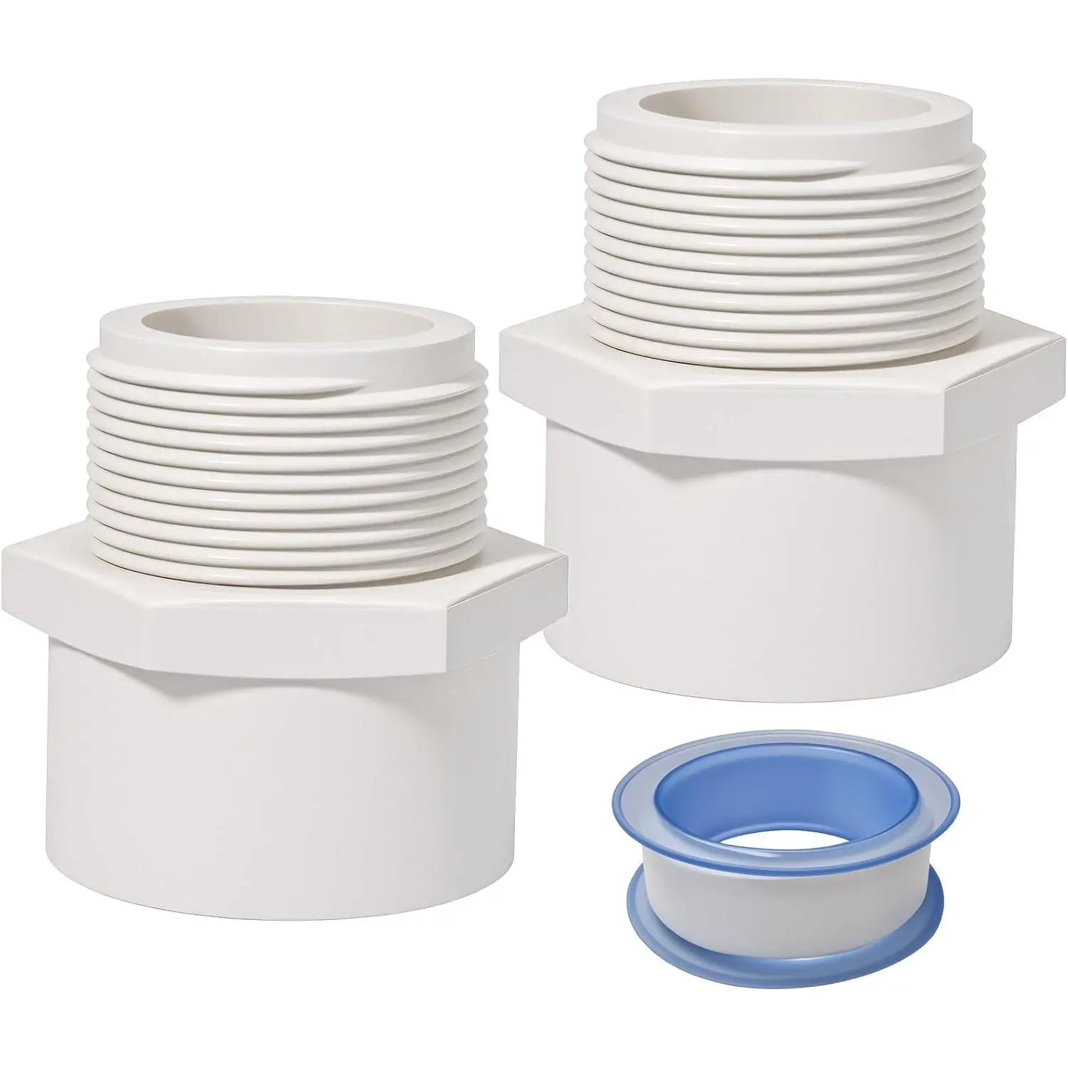 1.5 Inch Male Thread PVC Fittings White 2-Way PVC Pipe Coupling Adapter Connectors Coupling for 1-1/2 Inch Schedule 40 Pipe(2 Pack)