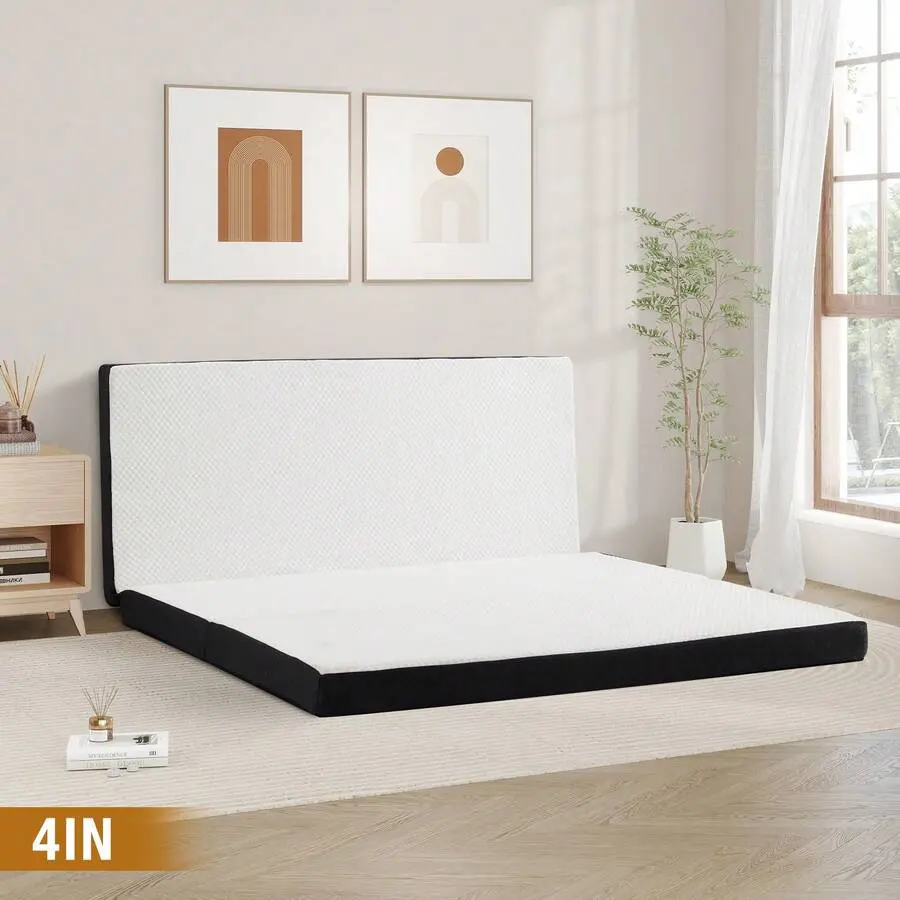 4 Inch Tri Folding Mattress, Certified Memory Foam Trifold Mattress, Portable Sleeping Washable Cover, Foldable Floor Mattresses Sleeping, Yoga, Hosting Guests