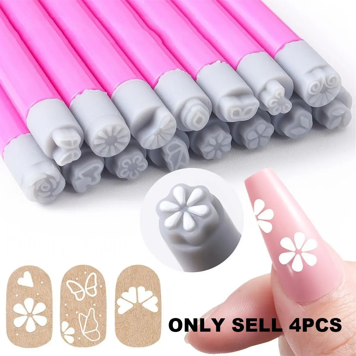 Nail Art Stamp Pen Set, 4 pcs/set Flower and Butterfly Pattern Nail Transfer Printing Pens, Non-Alcohol Nail Stamping Kit for Women, Diy Manicures, Nail Art Equipment