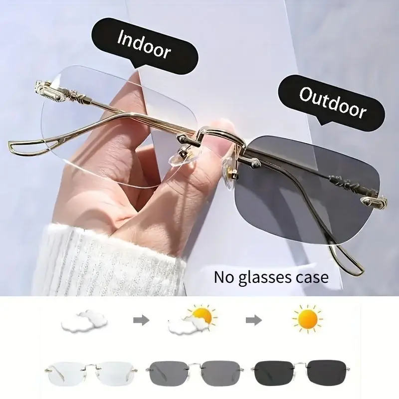 Photochromic Blue Light Blockin Ultralight Rimless Glasses Men&Women