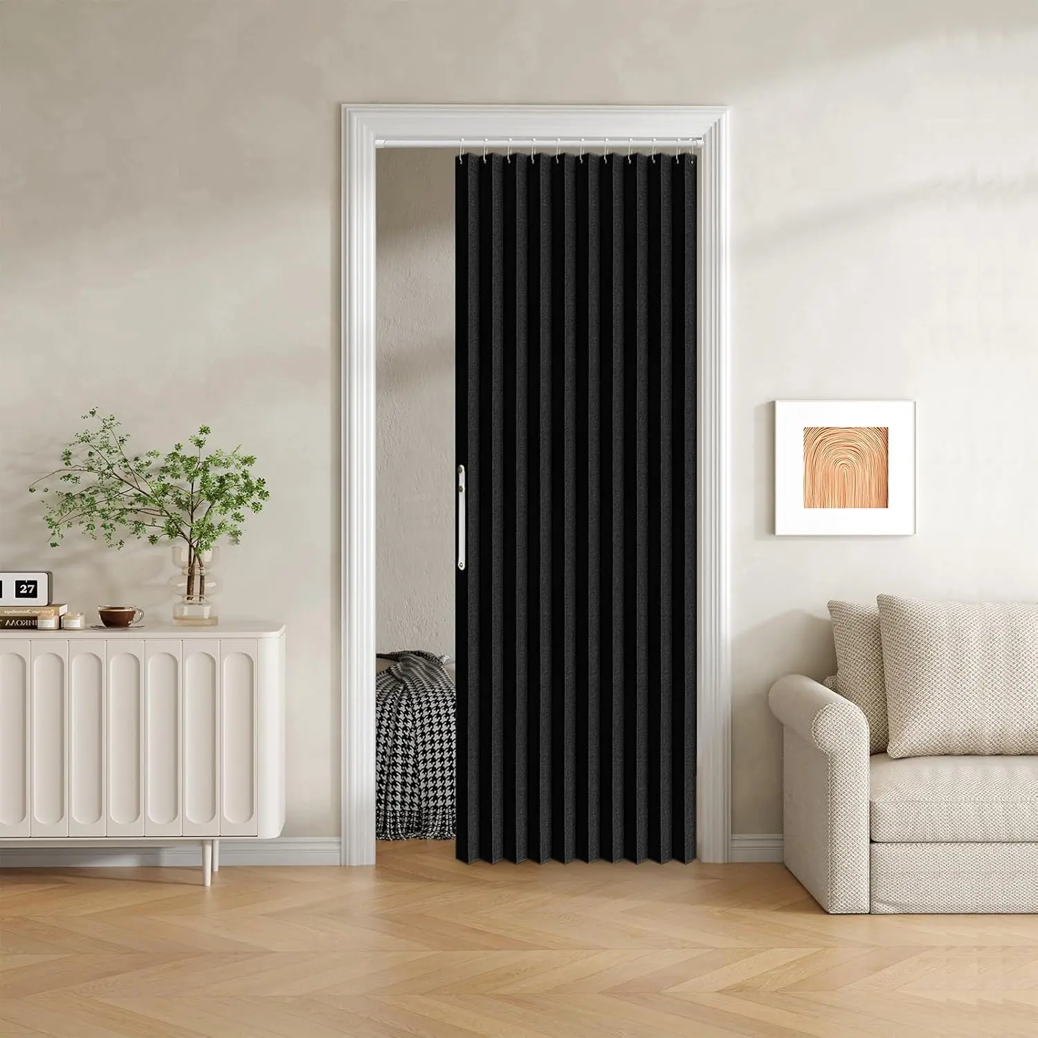100% Blackout Folding Door with Closure - Accordion Style for Doors, Closets,Wardrobe and Temporary Door Solutions Doorway CurtainsW42 x L78, Black,1 Panel