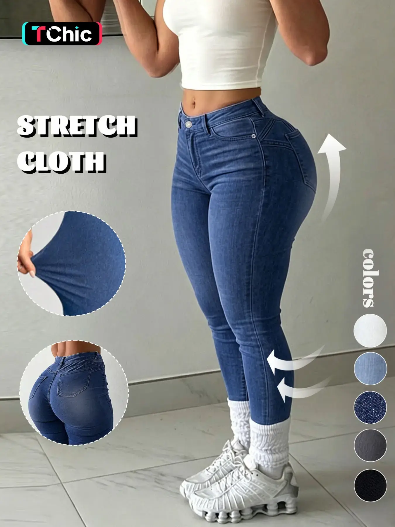 GILIPUR Women's Y2K Style Trend High Waist Pockets Skinny Jeans, Classic High Stretch Butt Lifting Slim-Fit Denim Pants for Women, Casual Streetwear, Ideal for Daily Wear & Night Out, Everyday #TChic