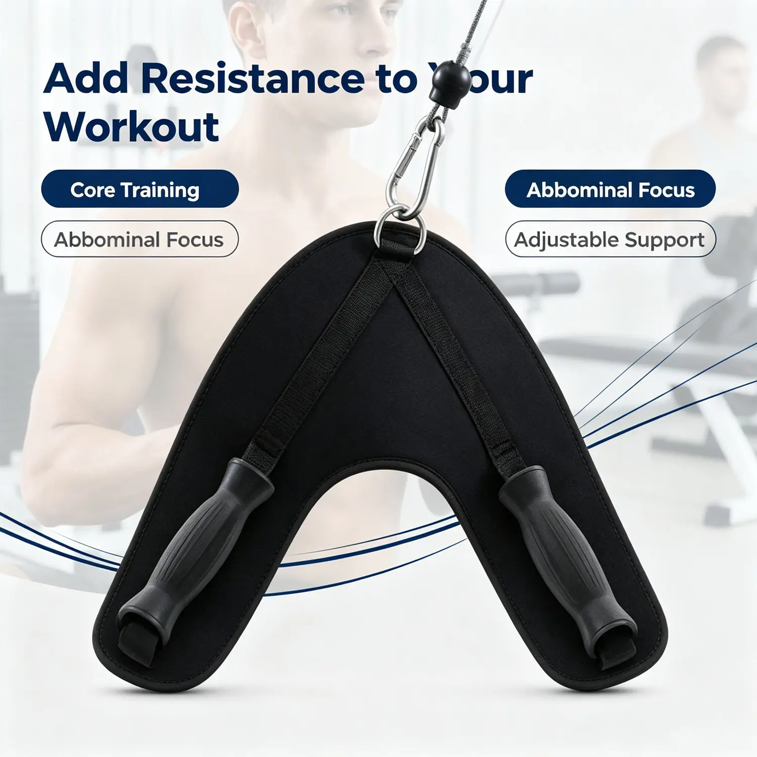 Suspension Abdominal Trainer with Carabiner, Back Core Muscle Training Equipment for Gym and Home Use, Fitness Gear, Adjustable Abdominal Exerciser