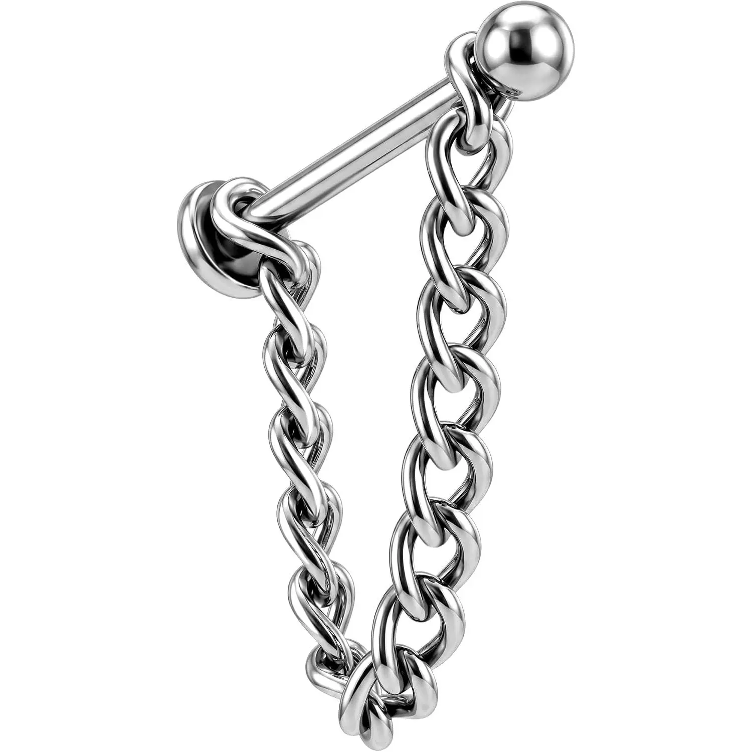 16G Solid Titanium Snake Bites Lip Piercings - Internally Threaded Flat Labret Stud with Polished Chain, Secure Fit for Helix Cartilage Lobe, Punk Wear Body Jewelry