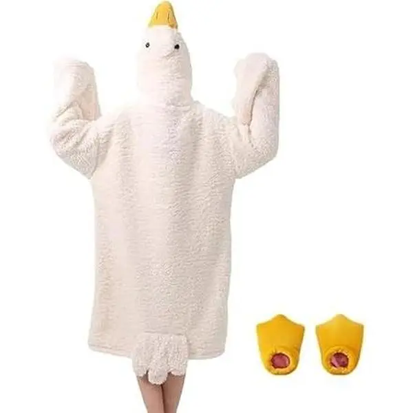Wearable Goose Blanket Hoodie Onesie,Duck Oversized Blankets Hooded Costume for Adult & Kid,Warm Cozy Sleeping Bag (white goose, M)