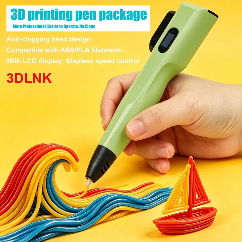 3D Printer Pen Set with 5m 10-Color Filament, Anti-Clog Design, LCD Display, Compatible with Abs/pla, Ideal for DIY Crafts and Gifts