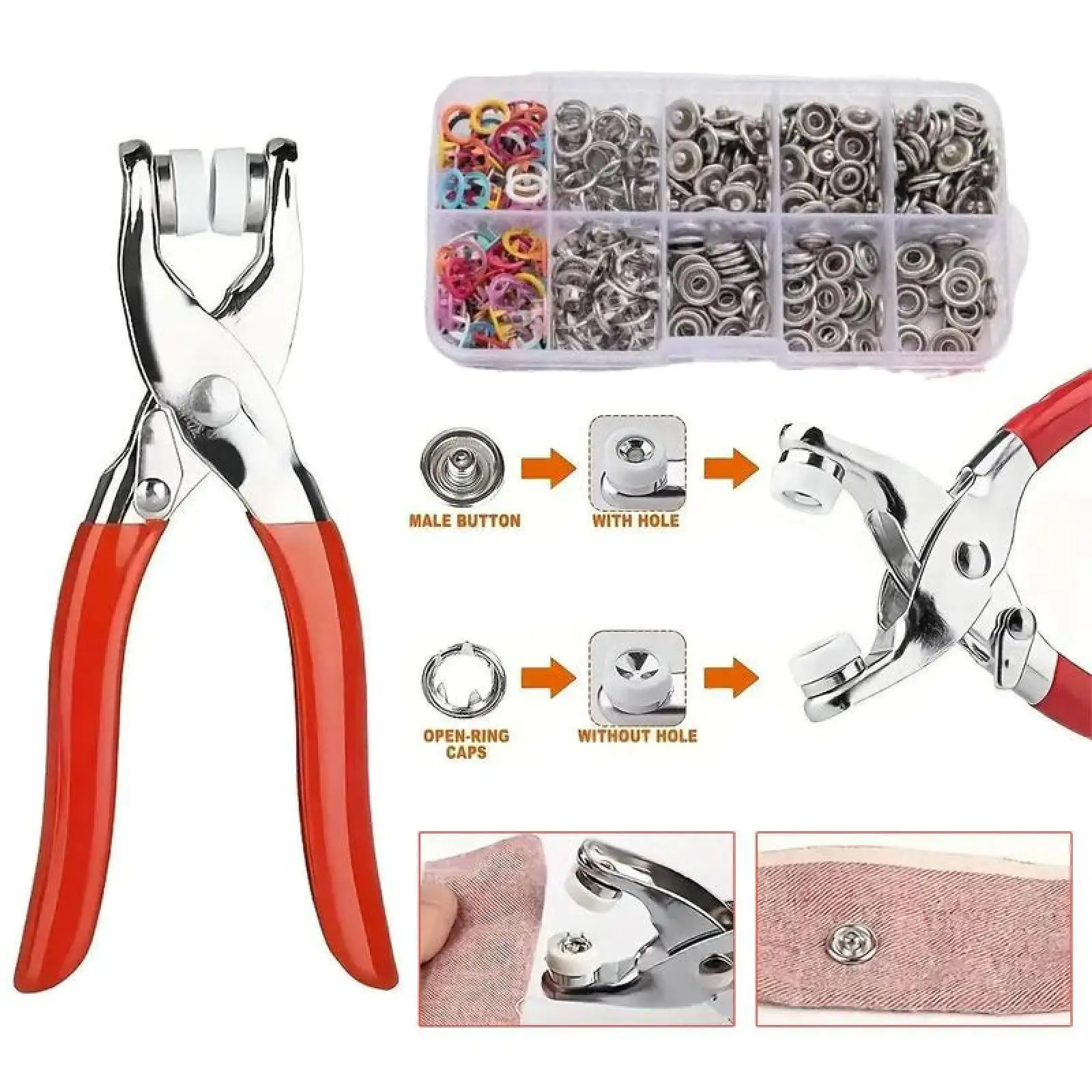 Including 100pcs Invisible Colored Metal Buckle & 1 Count Manual Pressure Pliers,Household Sewing Accessories for DIY Handicraft Clothing & Hat,Buttons & Pliers Tool Kit,Seamless Stitching Sewing Kit Tools,Sewing Supplies Crafts,Crafting Sewing Tools