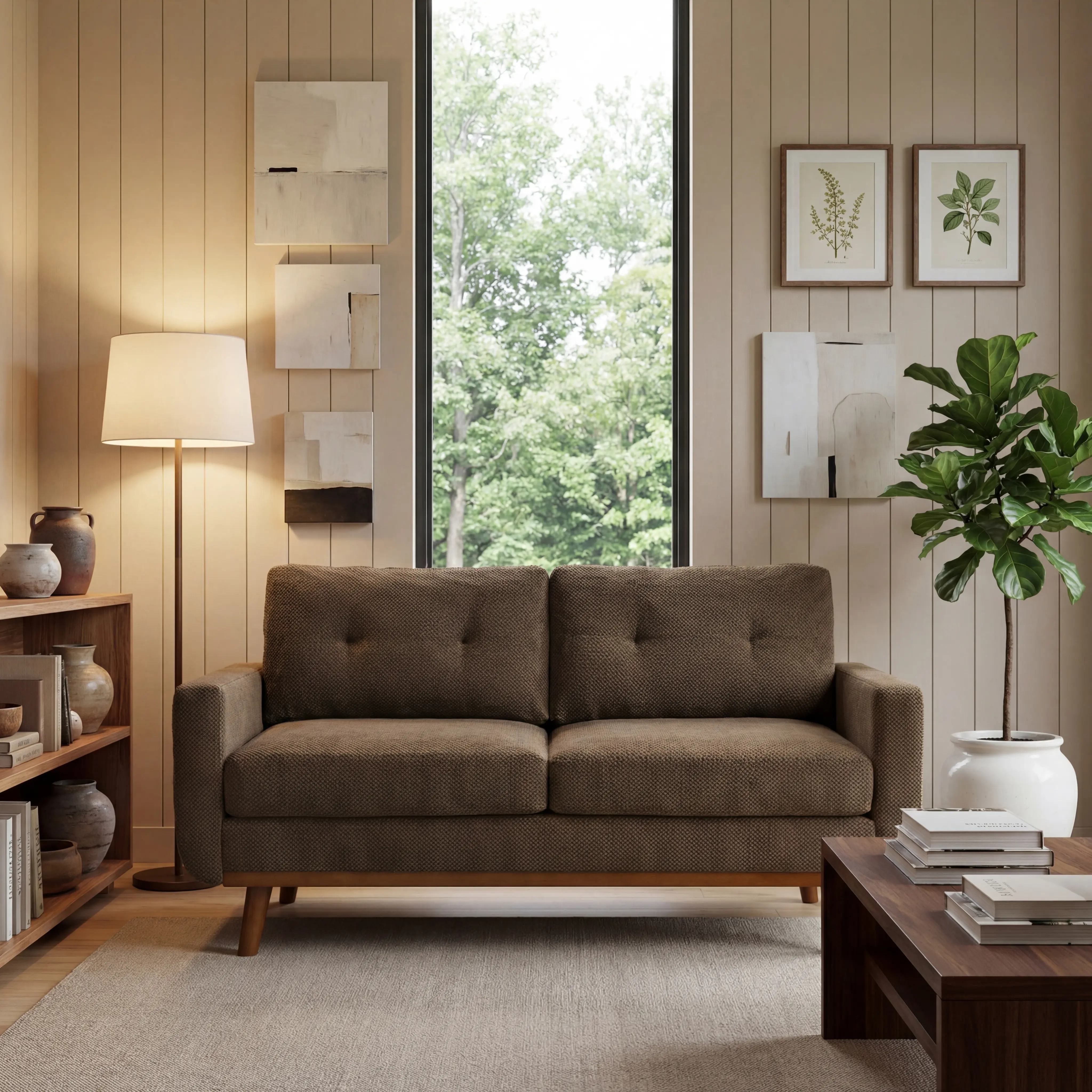ARCH 65-Inch Modern Minimalist Two-Seater Sofa Couch with Nubby Upholstery and Solid Wood Legs for Living Room, Compact Loveseat for Apartment, Family Room, Office, Stylish Indoor Seating Furniture, Living Room Furniture for Apartment, Lounge