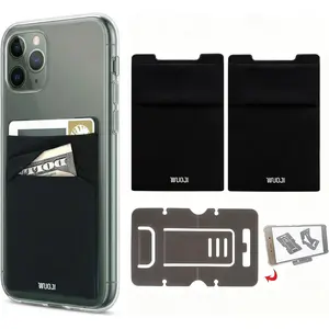 RFID Blocking Phone Card Wallet Double Secure Pocket Ultra-Slim Self Adhesive Credit Card Holder Card Sleeves Phone Wallet Sticker for All Smartphones Black 2PC