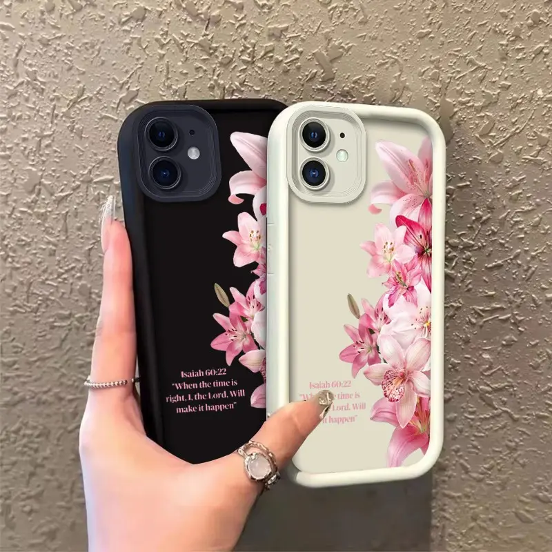 ROOJTMFML Soft TPU Phone Case for iPhone 11, 12, 12 Mini - Durable, Shockproof Lightweight Cover, Stylish Protective Cover, Enhanced Protection, Full Coverage, HD Print Pink Lilies & Isaiah 60:22 Celestial Eye Design