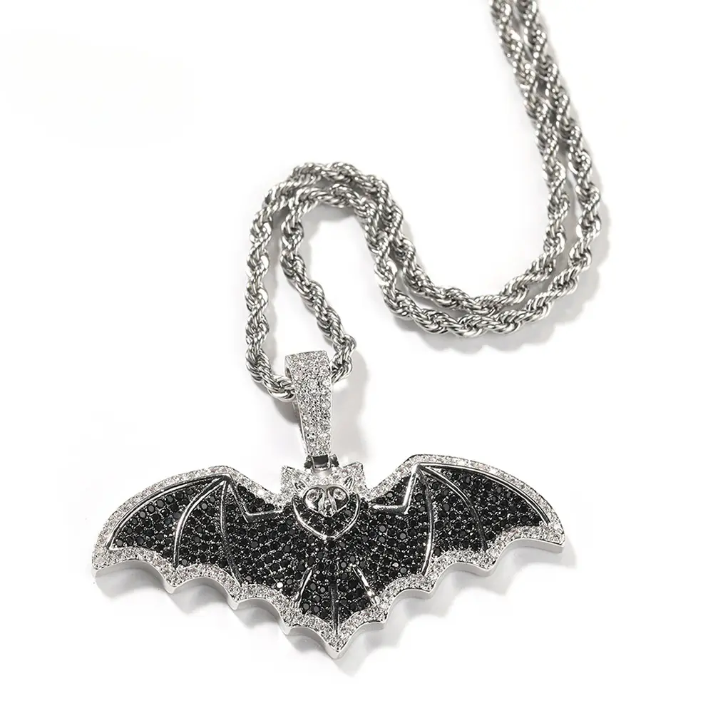 Loveden Gothic Style Bat Pendant Necklace for Men - Full Pave Cubic Zirconia, Iced Out Trendy Hip Hop Statement Piece, Stackable Cuban Chain Accessory, Ideal Gift for Nightlife Birthdays, Necklaces