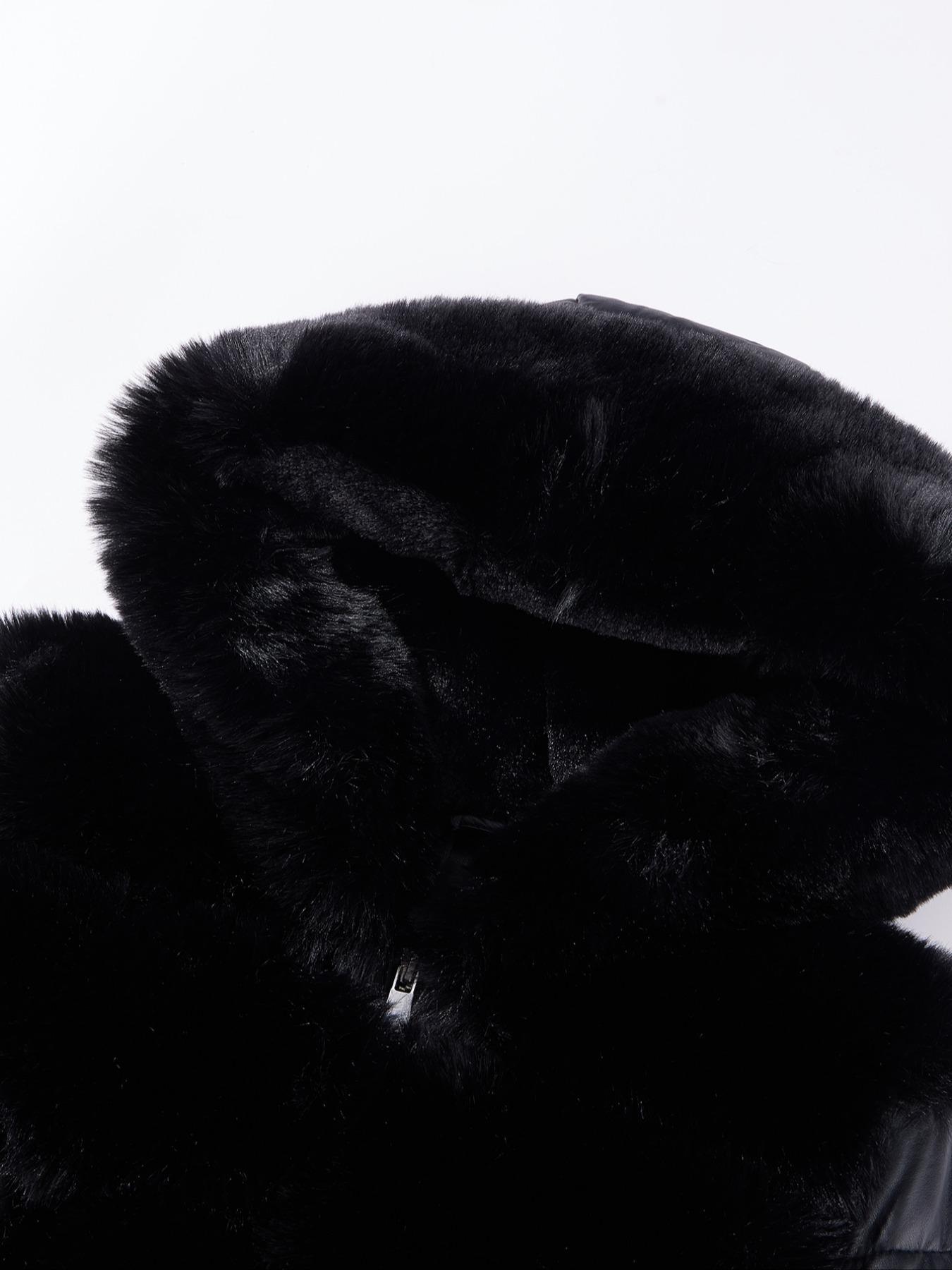 Women's Plus Size Casual Warm Hooded Jacket, Fall Winter Thick PU Fabric Coat with Belt, Elegant Long Sleeve Outerwear