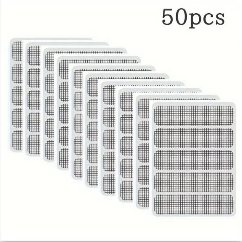 50pcs Drainage Anti-Mosquito Stickers Screen,Grey Window Screen Repair Tape,Screen Repair Kit for Windows/Doors, Strong Adhesive Patch Kit Fiberglass Mesh Tape(6x1.5cm/2.4x0.6in)