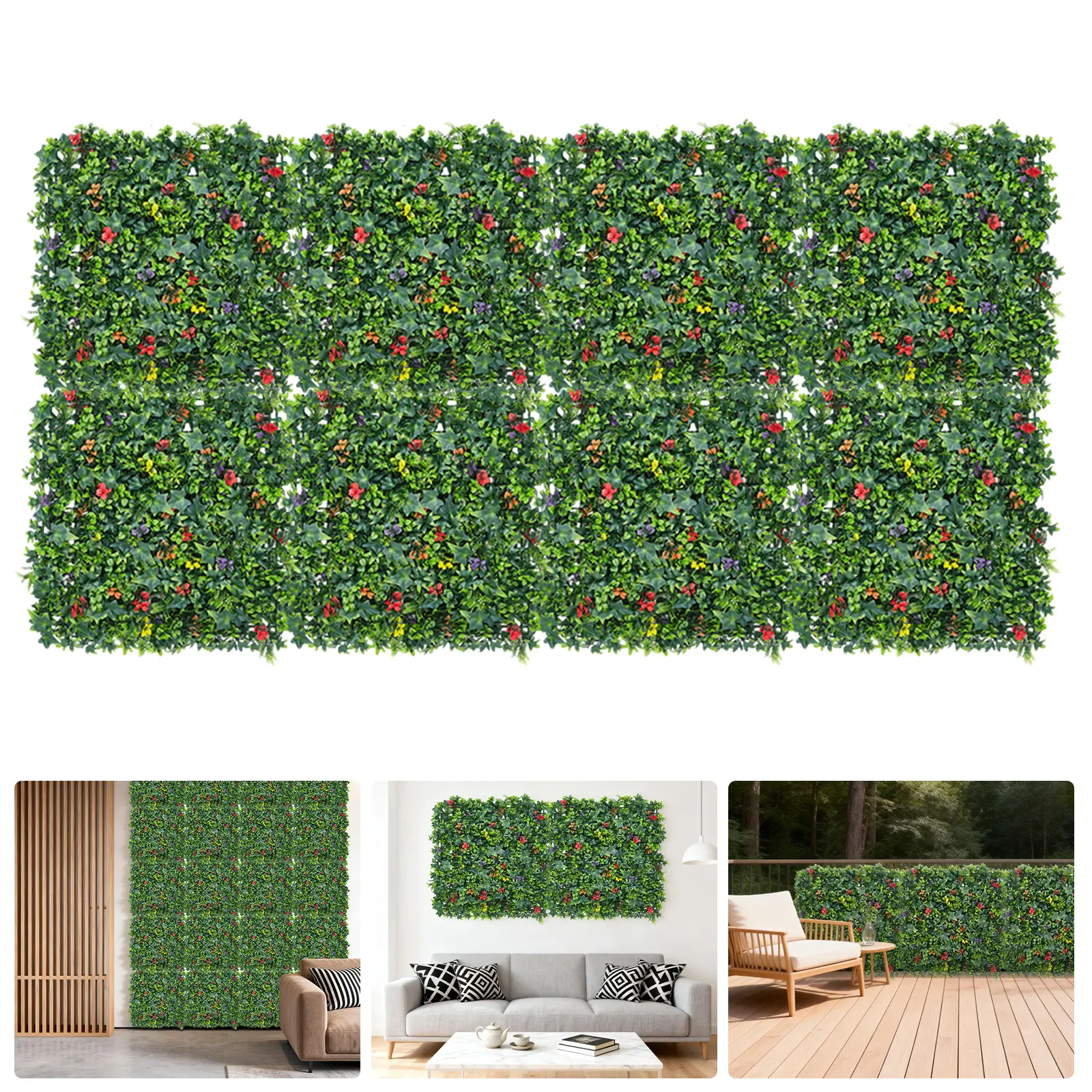 8PC Artificial Grass Wall Panels, Faux Greenery Hedge Wall Screen Plastic Plant Wall for Indoor Outdoor