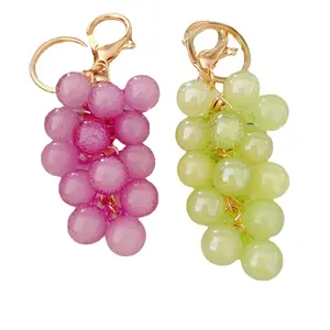 2Pcs Cute Jelly Grape Cluster Keychains, Realistic Simulated Fruit Car Key Bag Pendant, Creative Student School Bag Charm Gift