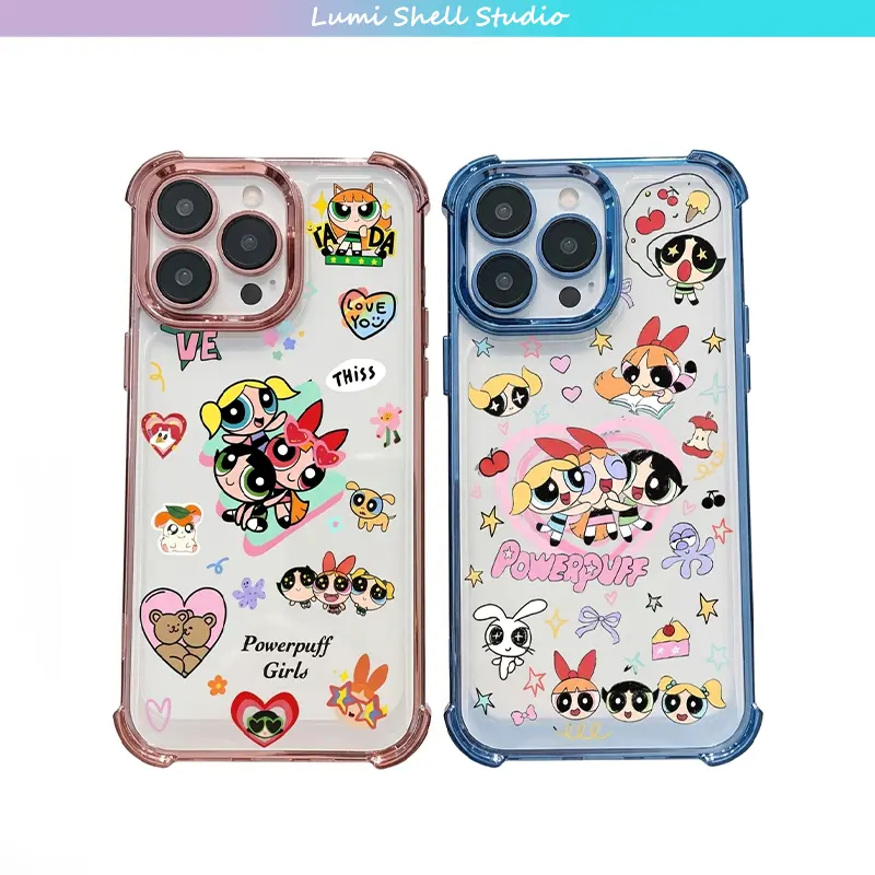 Powerpuff Girls Plating TPU Back Casing for iPhone 17 Pro Max, 17 Air, 16, 15, 14, 13 Plus - Smartphone, Cellphone, Handheld Devices Cover, Ideal for Holiday Gifts, Birthdays for Your Girlfriend