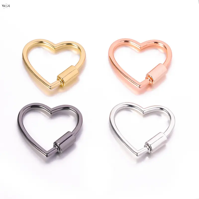 Heart Shaped Screw Open Key Ring, Metal Screw Lock Carabiner Keychain Clasp, 4 Colors Available DIY Jewelry Connector for Keychains, Bag Charms, Pendant Making