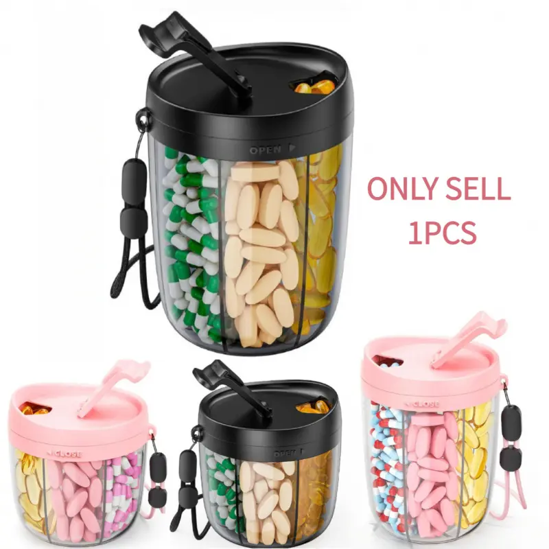 Cute Pill Dispenser with 6/7 Large Compartments, Portable Pill Bottle Organizer with Wide Opening for Easy Use, Anti-Mix Pill Organizer for Travel, BPA-Free Pill Container