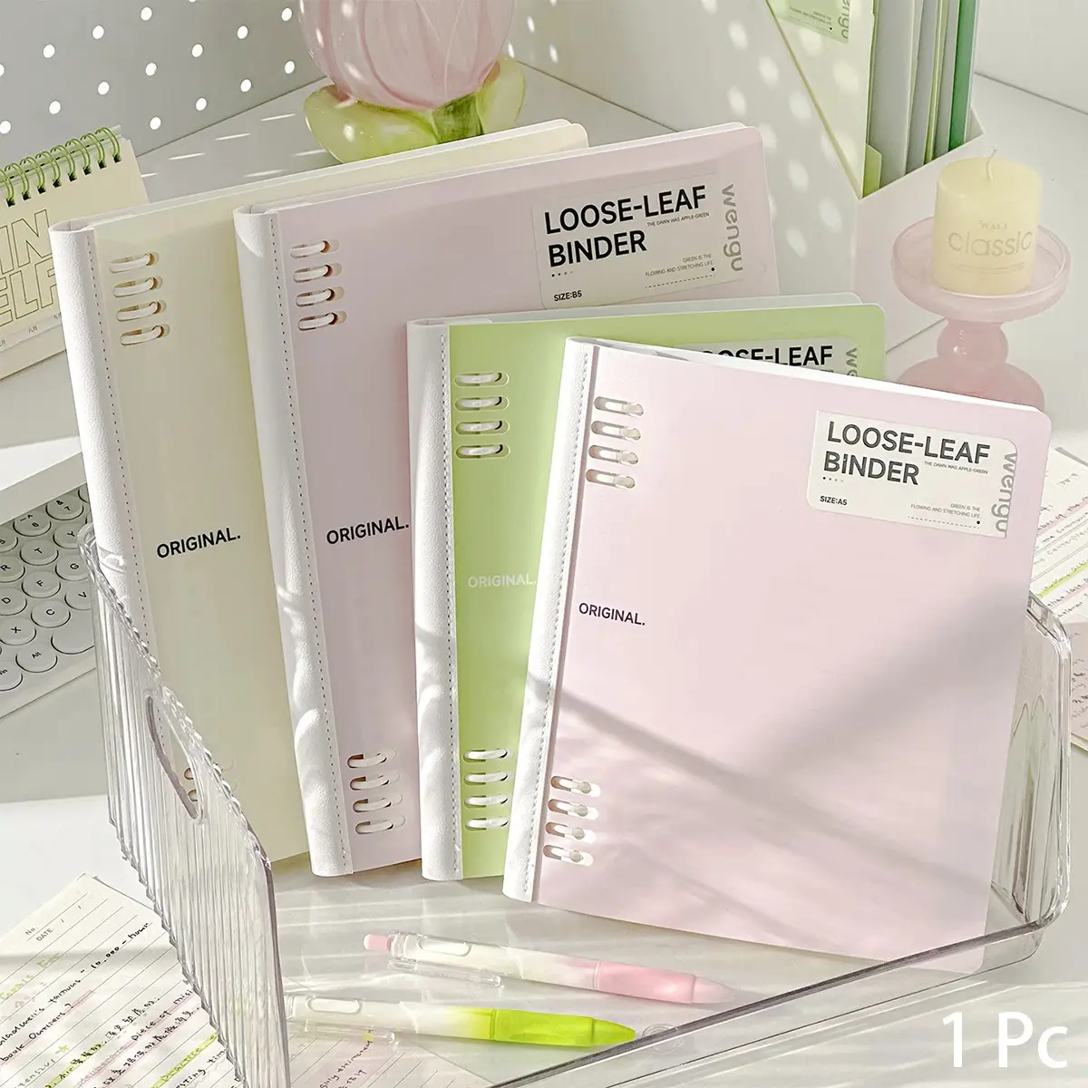 Loose Leaf Binder Notebook,Transparent PP Cover,50 Sheets Refillable Binder with Soft Back Cover, Replaceable Inner Pages, Study Notebook for School Supplies, College Notes, Planner Journal, Cute Stationery Organizer, Back to School Essentials