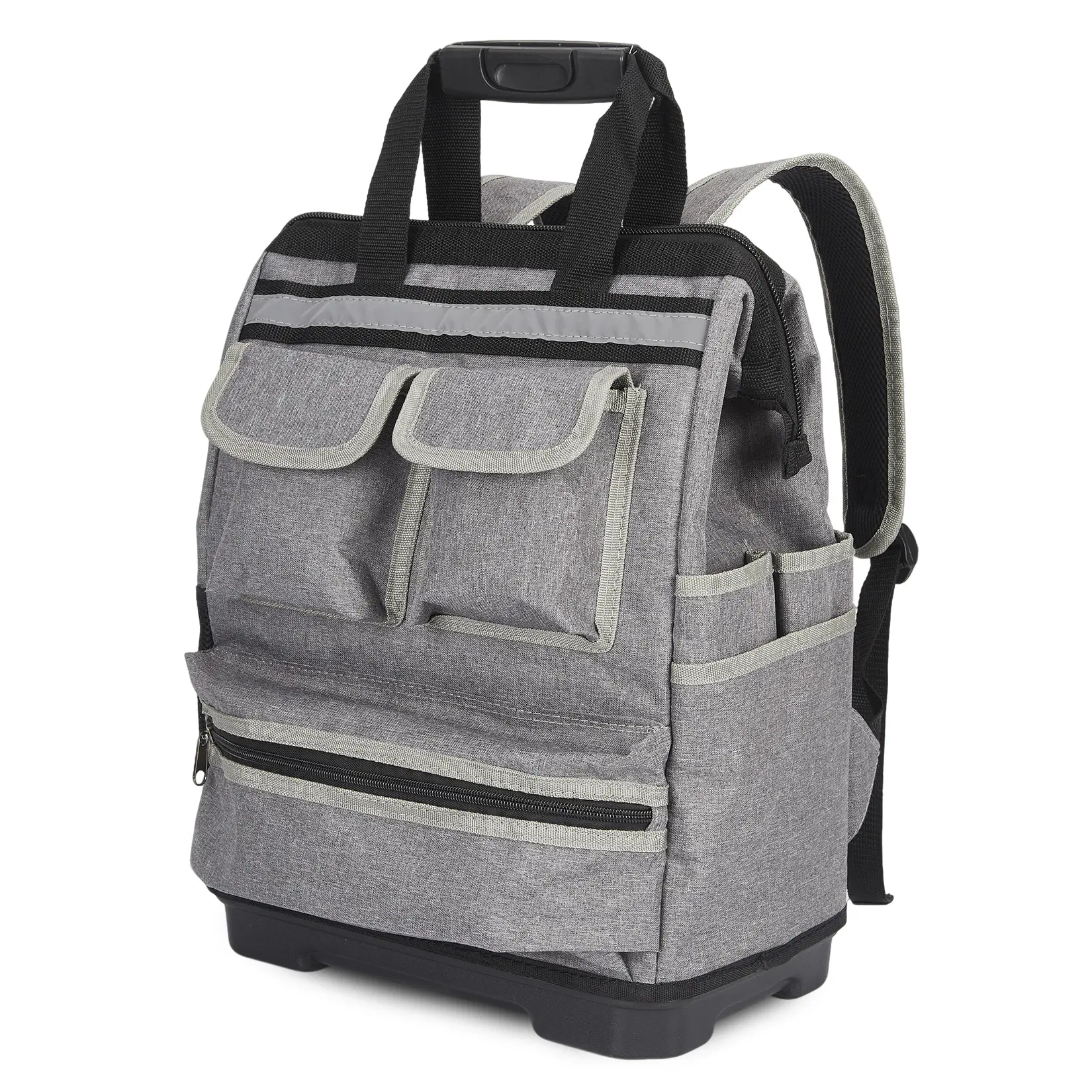 17-Inch Heavy Duty Oxford Hand Tool Set Backpack - Waterproof Plastic-Reinforced Base - Professional Contractor Tool Bag - Ideal for Electricians - Grey & Black
