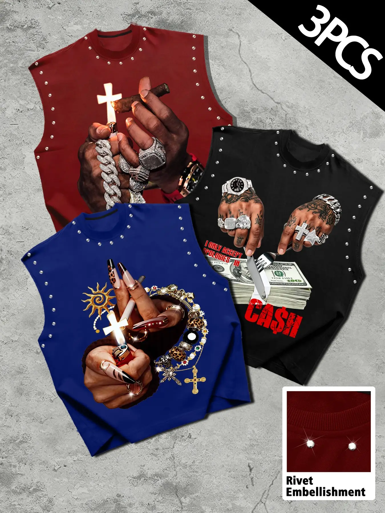 Men's Casual Vest Set, Finger Print Graphic Sleeveless Top, Loose Fit, Fashionable and Versatile, Perfect for Trendy and Gatherings