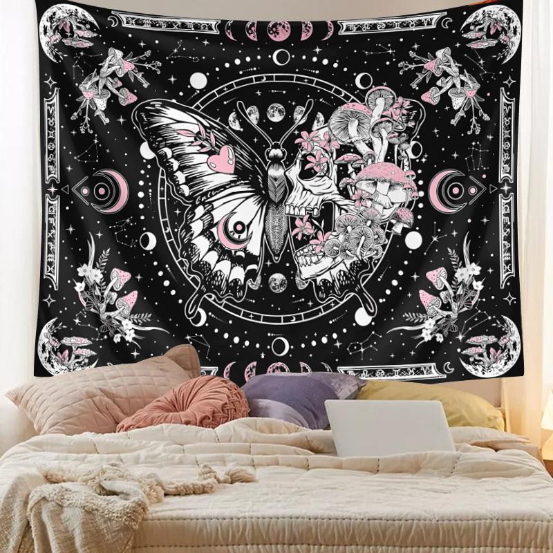 Butterfly Mushroom Wall Tapestry, 1 Count Home Decor Hanging Tapestry, Room Decor Aesthetic Wall Hanging Tapestry Sweet Furniture, Wall Art Decoration for Living Room Dorm Bedroom Decor