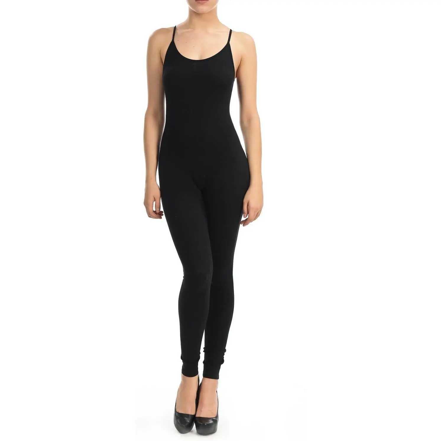 Women's Cotton Spaghetti Strapped Yoga Bodysuit Catsuit Jumpsuit Reg/Plus Size