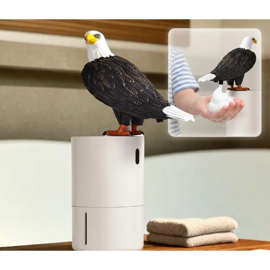Compact 300ml Bird Soap Dispenser, Battery-Powered Smart Electric Sensor Automatic Foam Dispenser for Home Bathroom Use