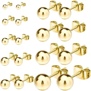9 Pairs Gold Ball Stud Earrings for Women Hypoallergenic Earring 18K Gold Plated Ball Earrings Set 2-10 MM Small Studs for Women Men