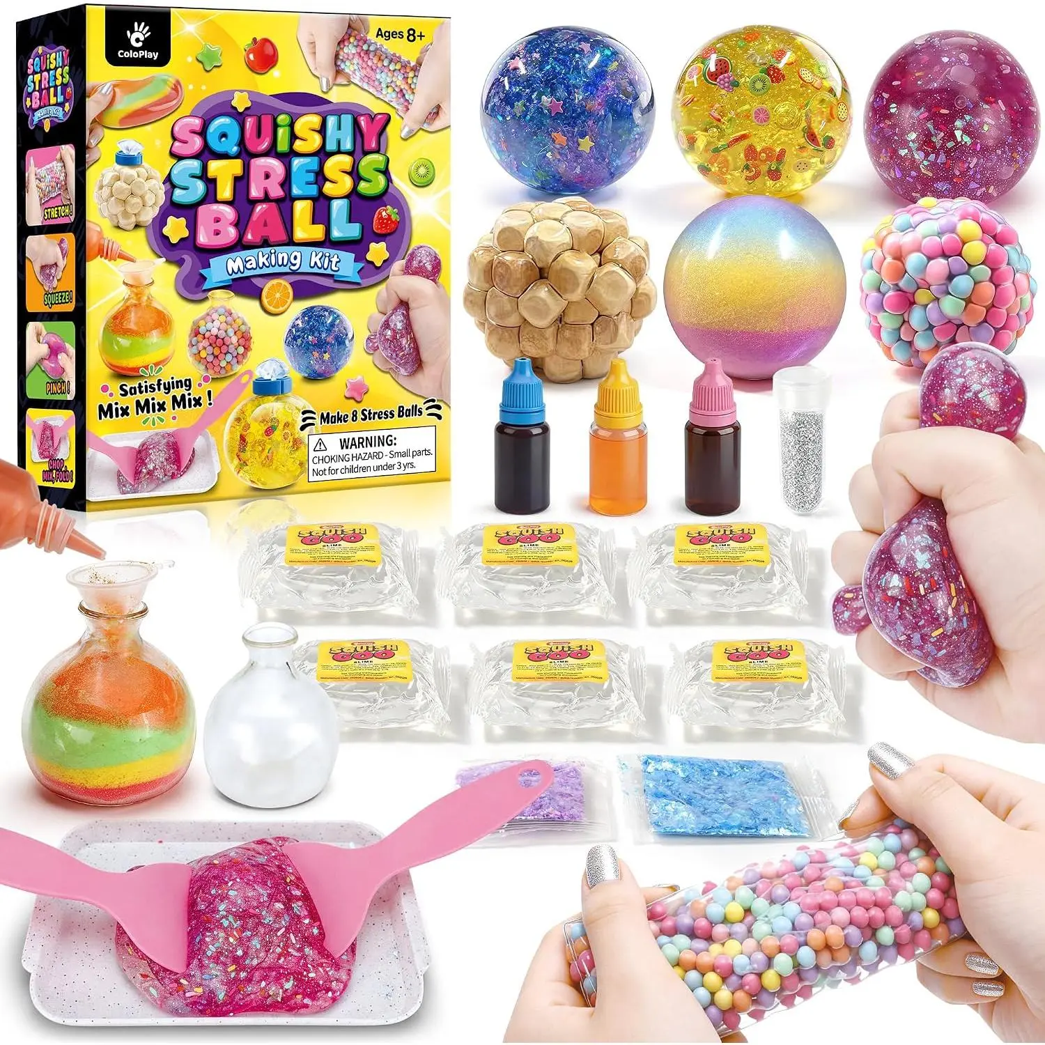 DIY Squishy Making Kit - Make Your Own Squishy Stress Balls | 8 TPR Skins, 6 Slime Packs, 15 Fillers & 8 Reusable Clips, Squishy Maker Set for Teens & Adults, Sensory Anxiety Relief Toy