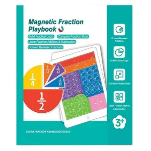 Magnetic Fraction Educational Puzzle – Fraction Manipulatives with Tiles & Circles, Montessori Magnetic Fraction Book for Elementary School, Visual Learning for Fractions Games, Math Learning Tools