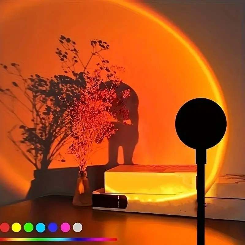 Mini Creative Rainbow Sunset Lamp, USB Powered Ambient Lighting, LED Mood Light, Adjustable Seven Colors, Ideal for Halloween and Christmas Decorations