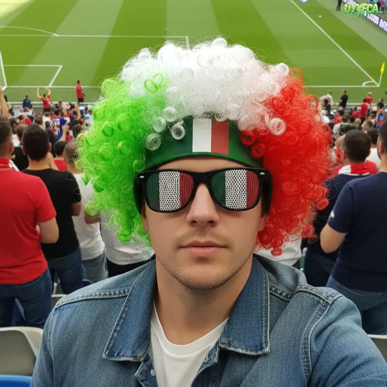 2 Piece Italy National Flag Fan Costume Set, Green White Red Fluffy Afro Curly Wig With Italian Flag Print Headband And Tricolor Flag Graphic Lens Sunglasses, Adult Cheer Accessory Kit For Celebrating Italy's victory,summerwins