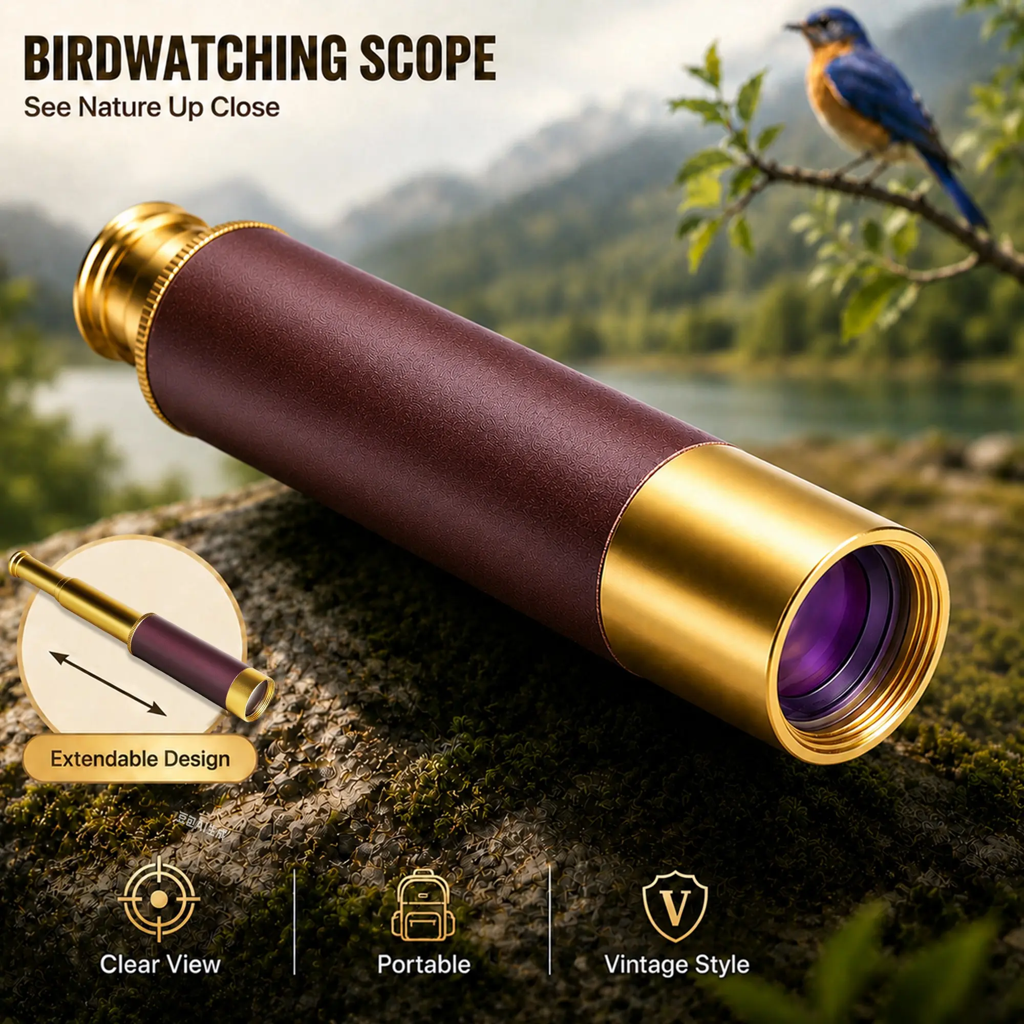 Vintage Brass Telescope 25X Magnification | Retro Monocular Spyglass for Travel, Concerts, Theater & Outdoor Viewing MAGNIDOG