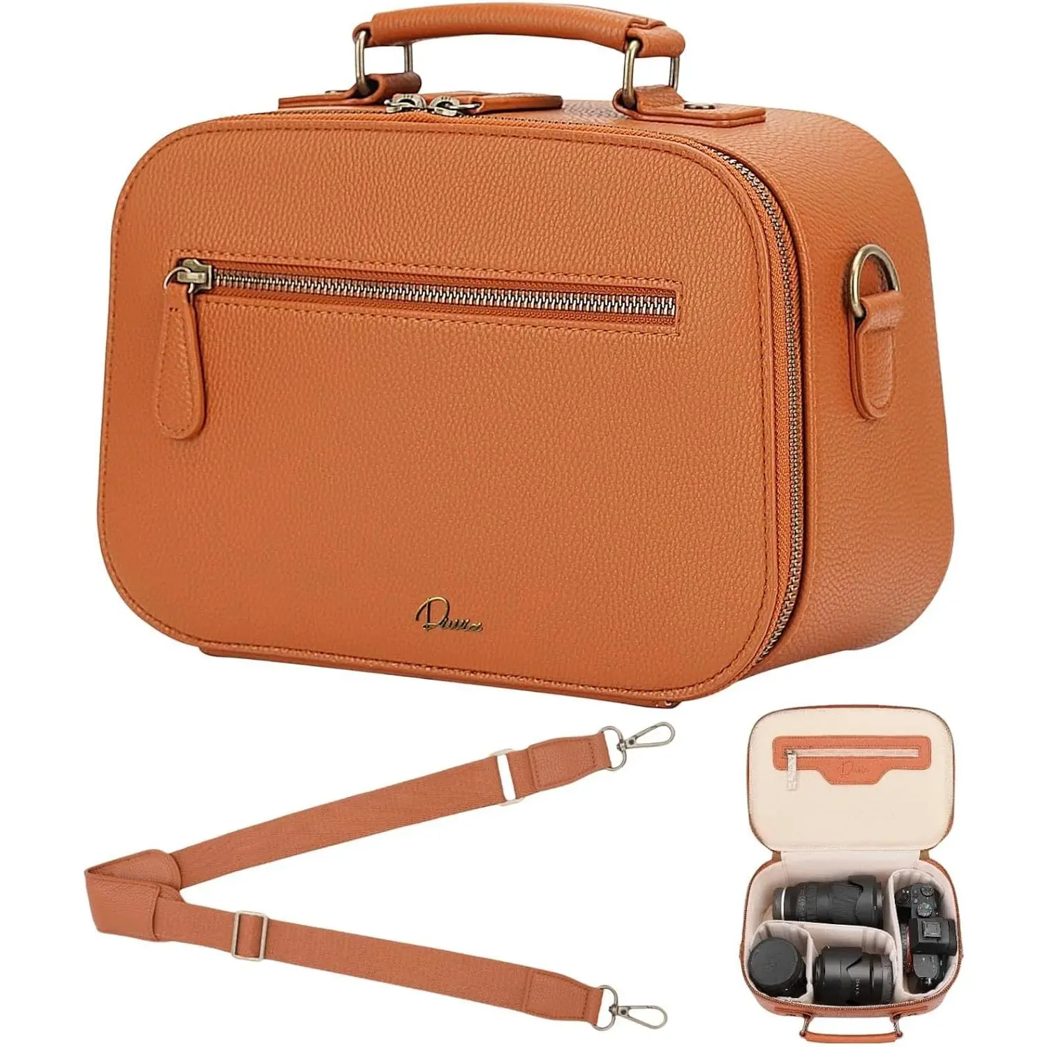 Camera Sling Bag, Waterproof PU Leather Crossbody Camere Bag for Photographers, Small Shockproof Case with Removable Dividers for DSLR/SLR/Mirrorless, 4L BrownGift.