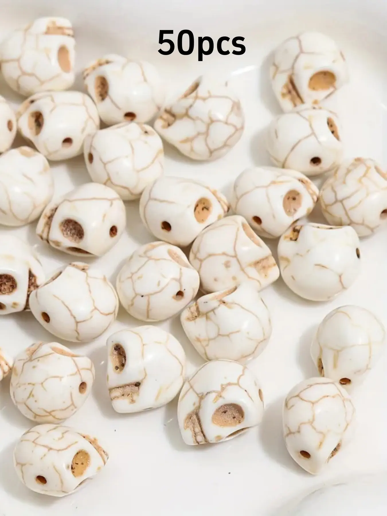50pcs White Skull Howlite Beads Natural Stone Loose Beads for Jewelry Making DIY Beading Accessories Bracelet Necklace Halloween Craft Supplies Accessories Gift Beads Bulk
