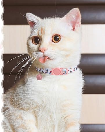Airtag Cat Collar with Bells and Bowtie -Safety Elastic Band Kitten Collar for Apple Air Tag Holder- Cute GPS Cat Tracker Collars for Girl Boy Cats and Puppies, Adjustable 8"-12" Pink