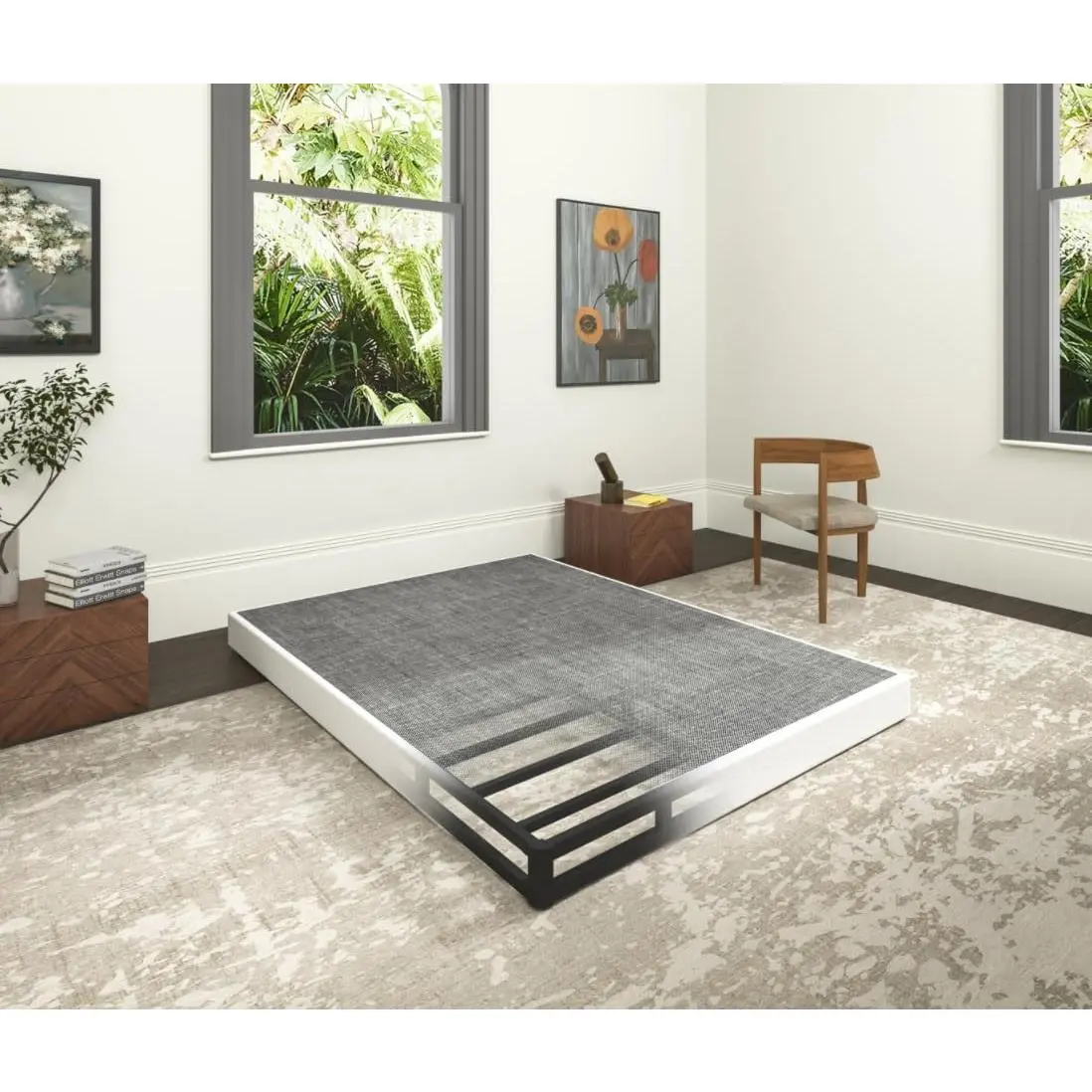 King Size 5-Inch Low Profile Metal Box Spring with Metal Frame, 3000lb Weight Capacity Mattress Base, Easy Assembly, Easy-Clean Fabric Cover, Black