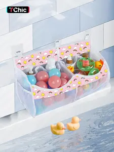 Large Bath Toy Organizer – 2 Compartment Bath Toy Holder for Bathtub & Shower – Quick-Dry Mesh with 3 Strong Adhesive Hooks – Kids Toys Storage Net for Bathroom, shower & Tub, Mesh Bag, Storage Pouch